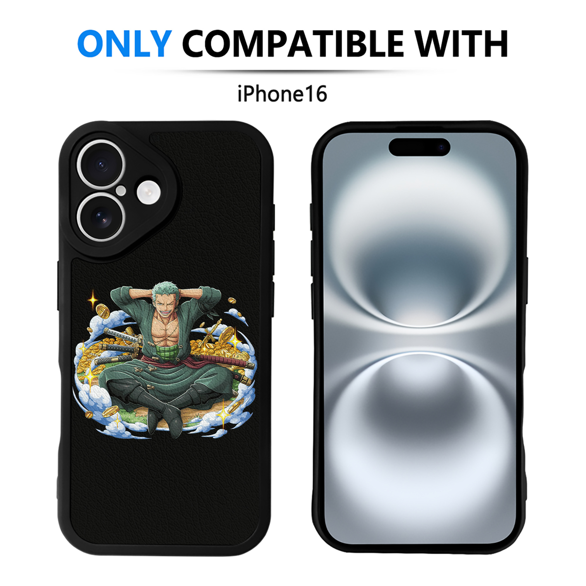 （画像用） ワンピース ロロノア・ゾロ ONE PIECE Roronoa Zoro 【iPhone 16シリーズ対応】シリコンスマホケース（レザー調） 材質：シリコン